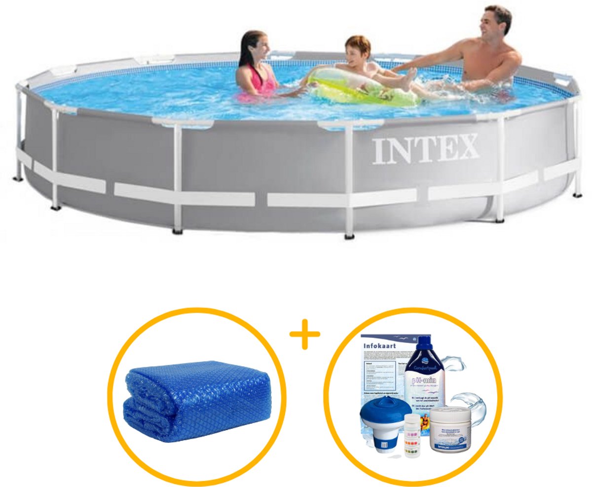   zwembad 305 x 76 | Prism Frame met filterpomp | Rond | Zwembadpakket | Solar afdekzeil | Chloorpakket